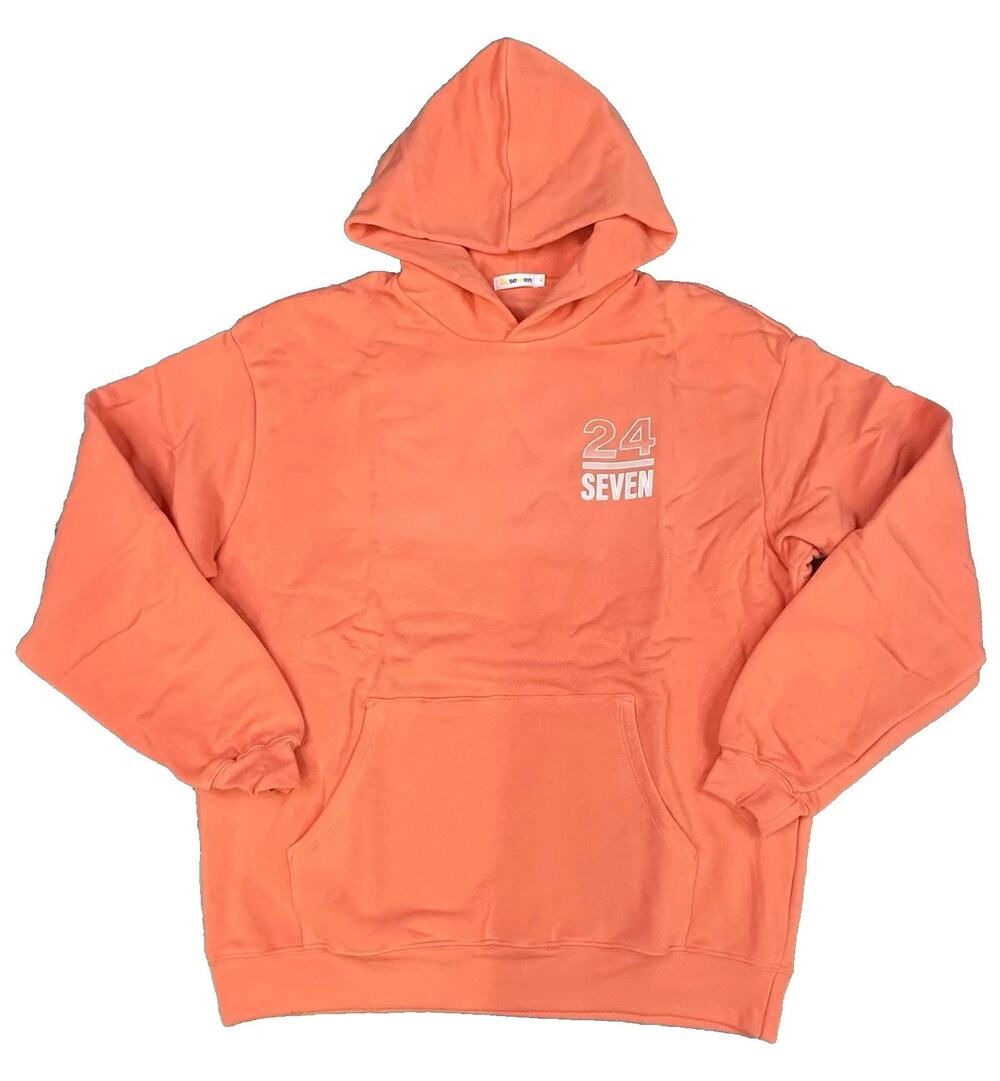 24 Seven Peach Pullover Hoodie Sweatshirt Fleece Stacked Logo Graphic Unisex XL